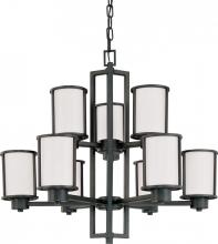 Nuvo 60/2979 - Odeon - 9 Light Chandelier with Satin White Glass - Aged Bronze Finish