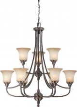 Nuvo 60/4169 - 9-Light 2-Tier Large Chandelier in Vintage Bronze Finish with Auburn Beige Glass