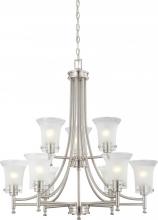 Nuvo 60/4529 - 9-Light Chandelier in Brushed Nickel Finish with Clear Outer & Frosted Inner Glass