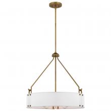 Nuvo 60/7691 - Halter; 4 Light Pendant; Medium Base; 60 Watt;Natural Brass Finish; White Fabric Shade