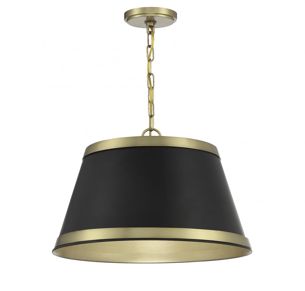 3-Light Pendant in Matte Black with Natural Brass