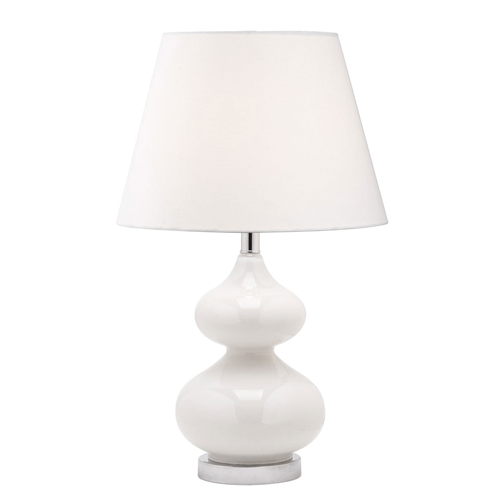 1 Light Incandescent Table Lamp White Glass Finish with White Shade