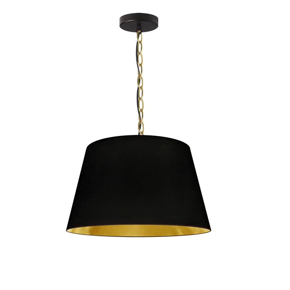 1 Light Brynn Small Pendant, Black/Gold Shade, Aged Brass