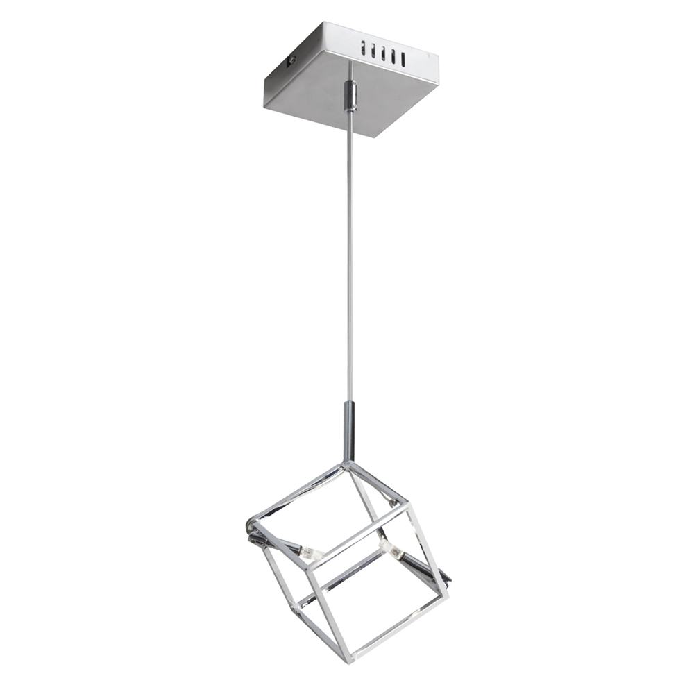 2 Light Pendant, Cube Frame, Polished Chrome Finish