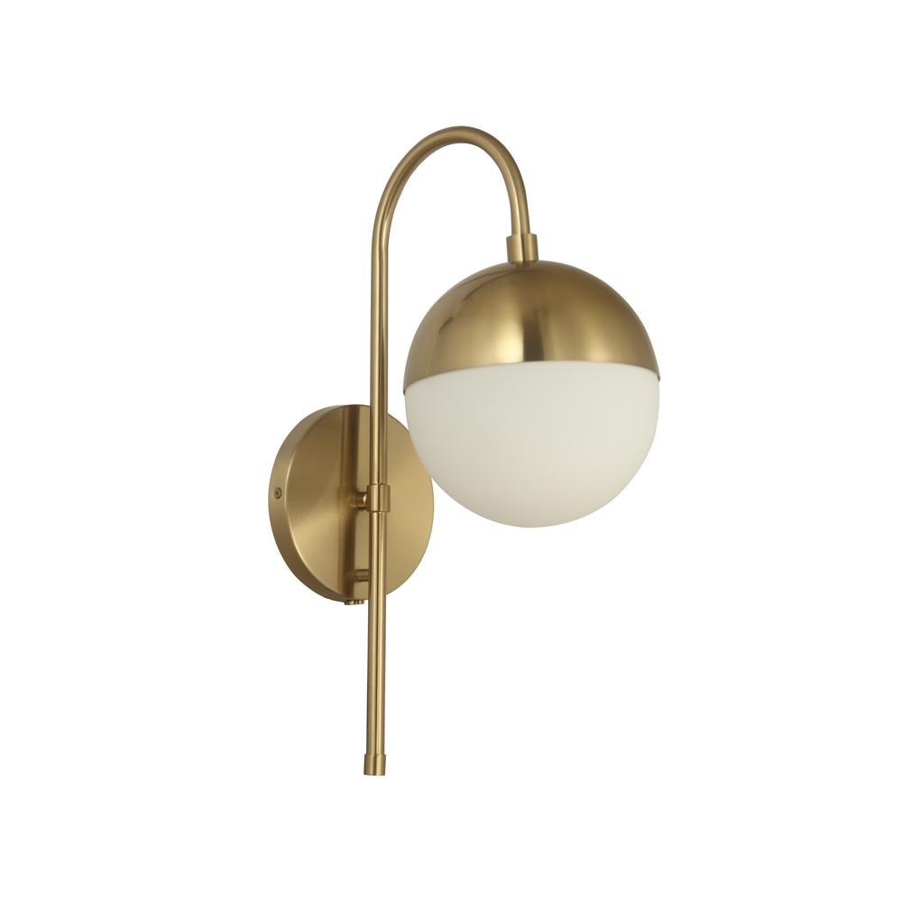 1 Light Halogen Sconce Aged Brass w/ White Opal Glass Hardwire + Plug-In