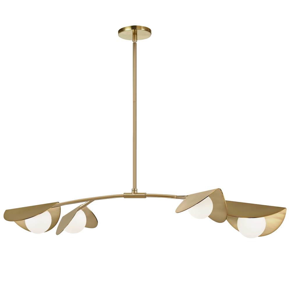 4 Light Halogen Horizontal Pendant Aged Brass with White Glass