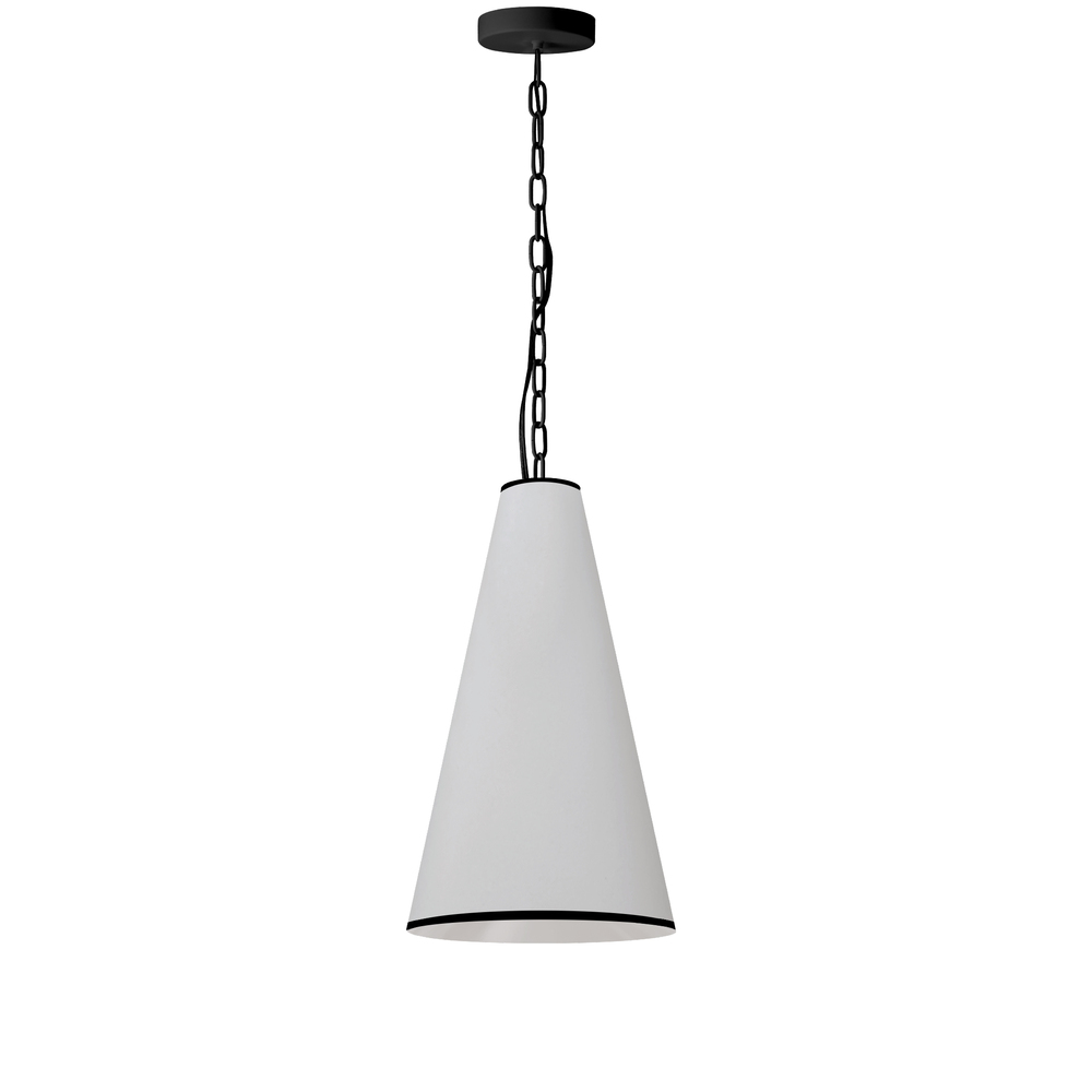 1 Light Incandescent Pendant, Matte Black with White Shade and Black Trim