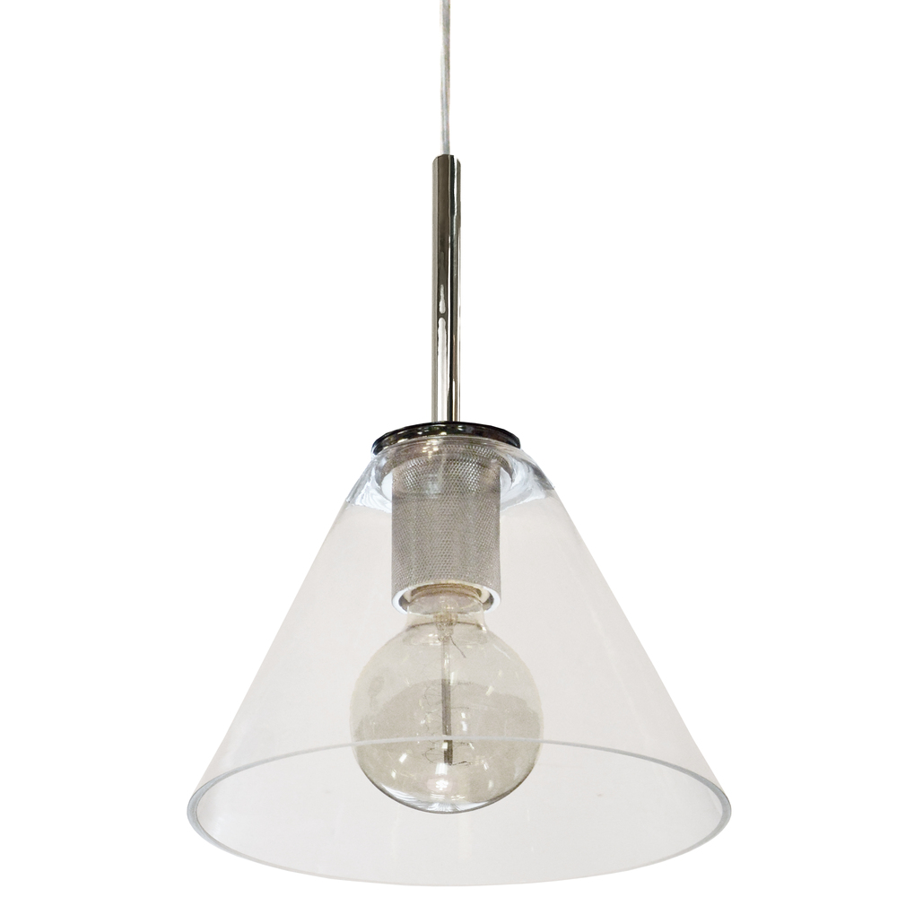 1 Light Incandescent Pendant, Polished Chrome with Clear Glass