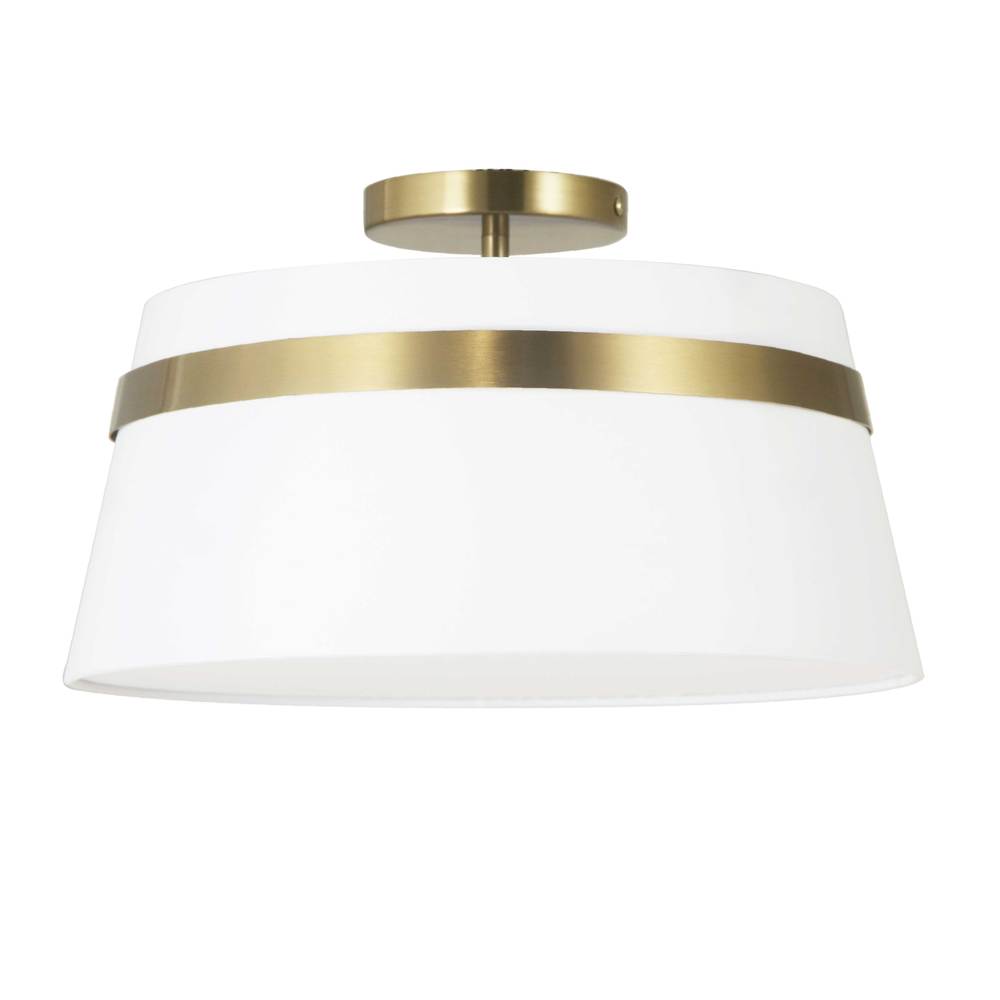 3 Light Incandescent Aged Brass Semi-Flush Mount w/ White Shade