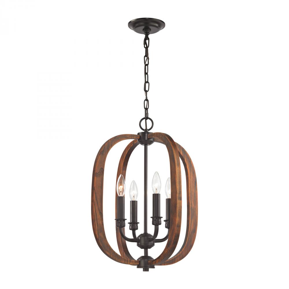 Wood Arches 4-Light Chandelier in Oil Rubbed Bronze with Red Oak