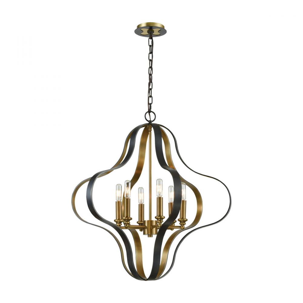 Janis 6-Light Chandelier in Aged Bronze and Aged Brass