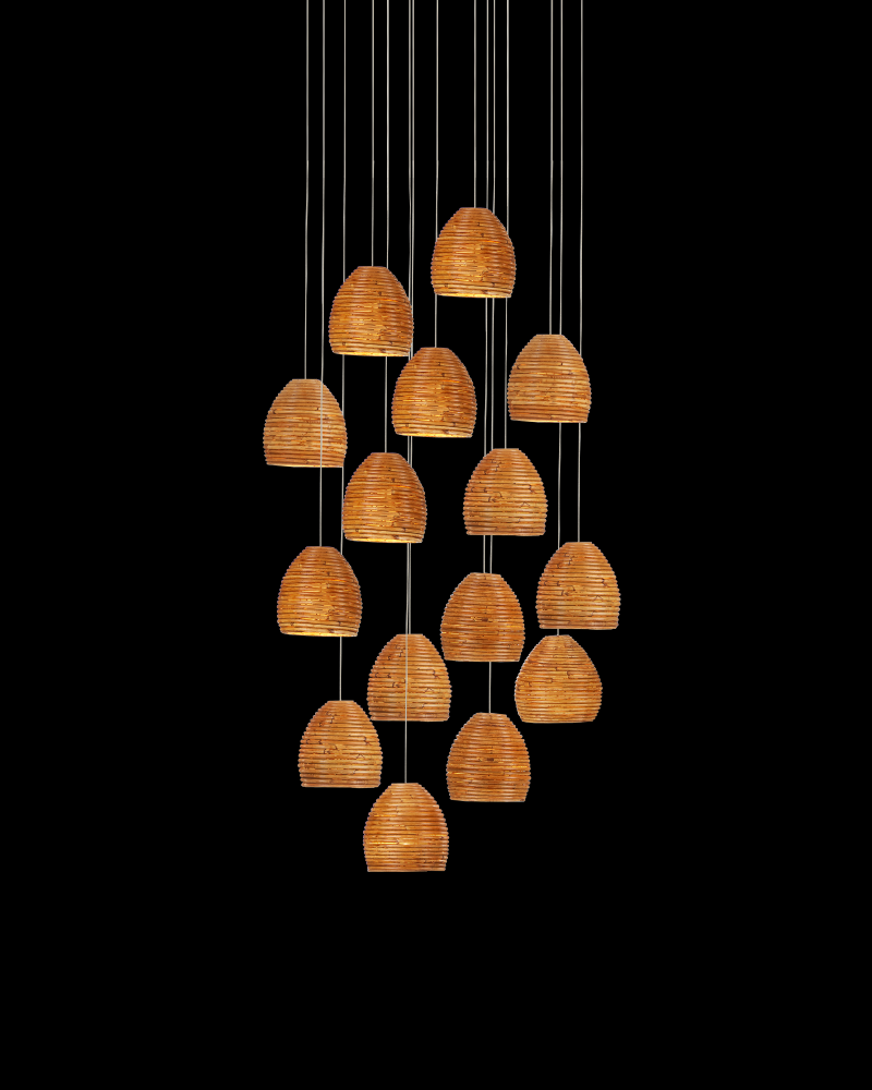 Beehive 15-Light Round Multi-Drop Pendant